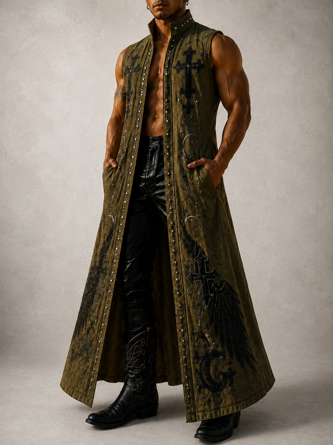 Western Style Casual Sleeveless Stand Collar Shirt